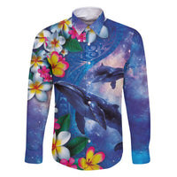 Hawaiian Lei Day Plumeria Humpback Whales Family Matching Mermaid Dress and Hawaiian Shirt Polynesian Art Vibrant Starry Nebula Style LT03 Dad's Shirt - Long Sleeve Art - Polynesian Pride