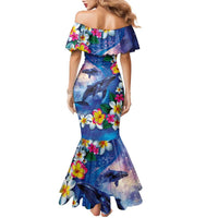 Hawaiian Lei Day Plumeria Humpback Whales Family Matching Mermaid Dress and Hawaiian Shirt Polynesian Art Vibrant Starry Nebula Style LT03 - Polynesian Pride