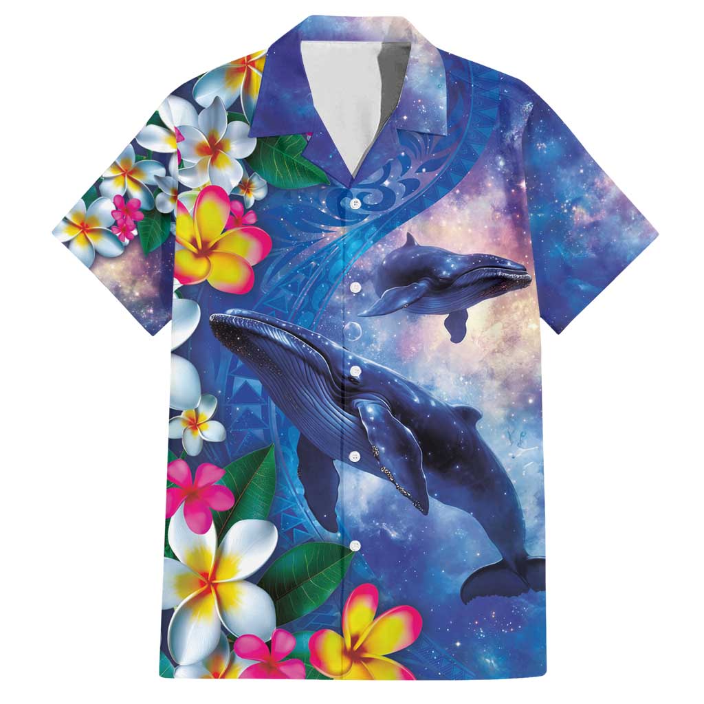 Hawaiian Lei Day Plumeria Humpback Whales Family Matching Off Shoulder Maxi Dress and Hawaiian Shirt Polynesian Art Vibrant Starry Nebula Style LT03 Dad's Shirt - Short Sleeve Art - Polynesian Pride