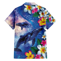 Hawaiian Lei Day Plumeria Humpback Whales Family Matching Off Shoulder Maxi Dress and Hawaiian Shirt Polynesian Art Vibrant Starry Nebula Style LT03 - Polynesian Pride
