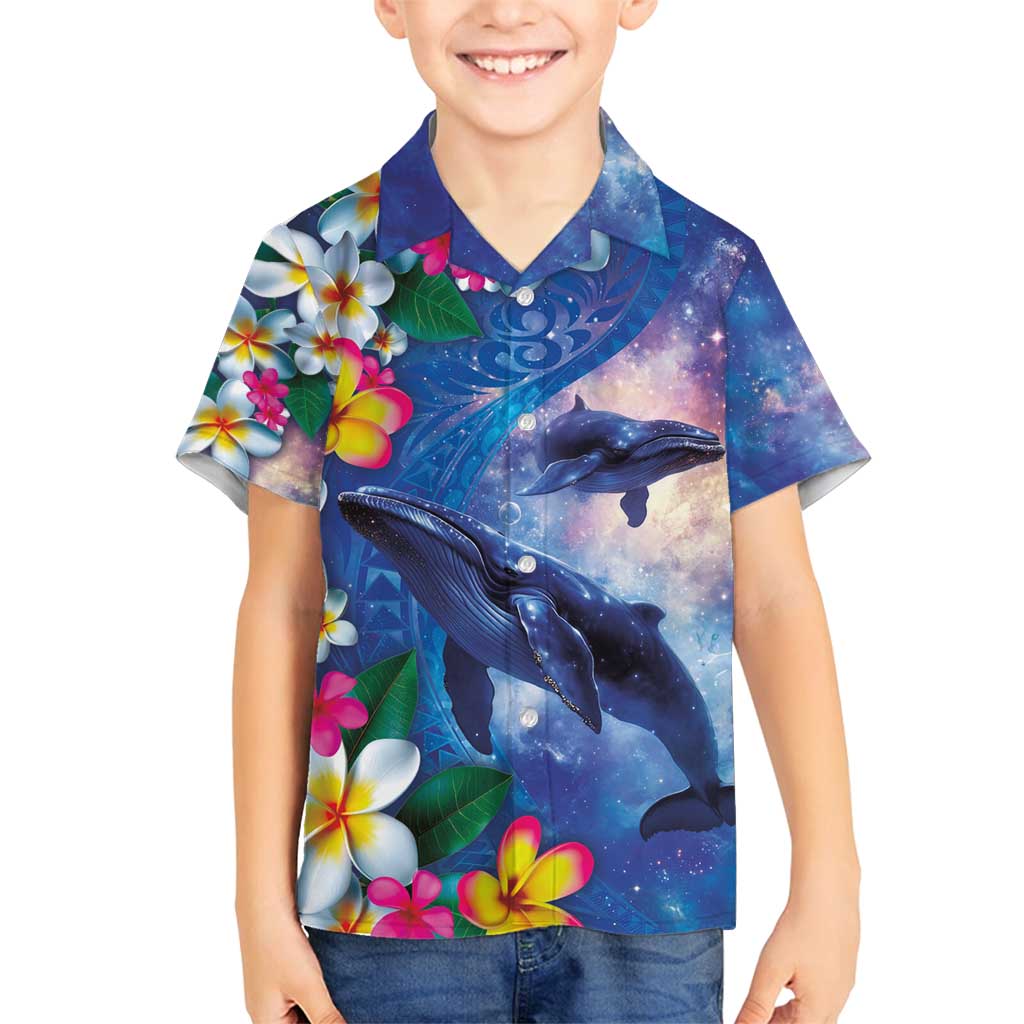 Hawaiian Lei Day Plumeria Humpback Whales Family Matching Puletasi and Hawaiian Shirt Polynesian Art Vibrant Starry Nebula Style LT03 Son's Shirt Art - Polynesian Pride