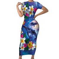 Hawaiian Lei Day Plumeria Humpback Whales Family Matching Short Sleeve Bodycon Dress and Hawaiian Shirt Polynesian Art Vibrant Starry Nebula Style LT03 Mom's Dress Art - Polynesian Pride