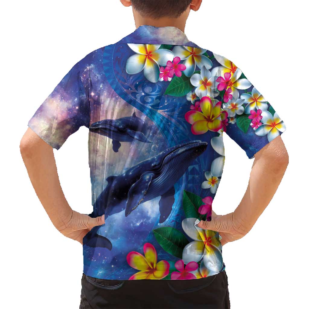 Hawaiian Lei Day Plumeria Humpback Whales Family Matching Summer Maxi Dress and Hawaiian Shirt Polynesian Art Vibrant Starry Nebula Style LT03 - Polynesian Pride