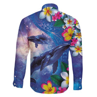 Hawaiian Lei Day Plumeria Humpback Whales Family Matching Summer Maxi Dress and Hawaiian Shirt Polynesian Art Vibrant Starry Nebula Style LT03 - Polynesian Pride