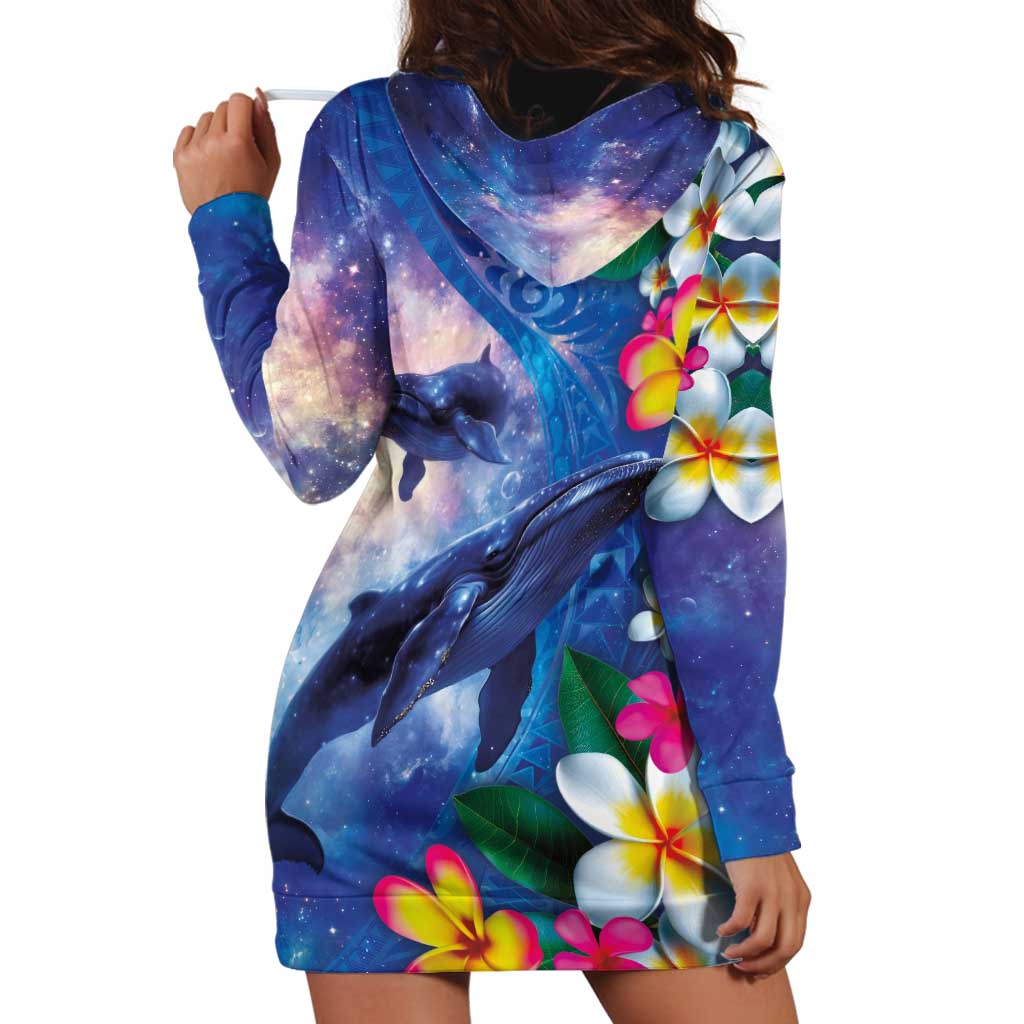 Hawaiian Lei Day Plumeria Humpback Whales Hoodie Dress Polynesian Art Vibrant Starry Nebula Style LT03 - Polynesian Pride