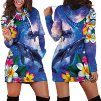 Hawaiian Lei Day Plumeria Humpback Whales Hoodie Dress Polynesian Art Vibrant Starry Nebula Style LT03 - Polynesian Pride