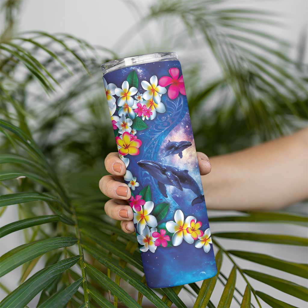 Hawaiian Lei Day Plumeria Humpback Whales Skinny Tumbler Polynesian Art Vibrant Starry Nebula Style LT03 - Polynesian Pride