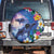 Hawaiian Lei Day Plumeria Humpback Whales Spare Tire Cover Polynesian Art Vibrant Starry Nebula Style
