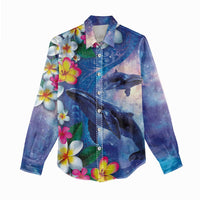 Hawaiian Lei Day Plumeria Humpback Whales Women Casual Shirt Polynesian Art Vibrant Starry Nebula Style LT03 - Polynesian Pride