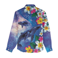 Hawaiian Lei Day Plumeria Humpback Whales Women Casual Shirt Polynesian Art Vibrant Starry Nebula Style LT03 - Polynesian Pride