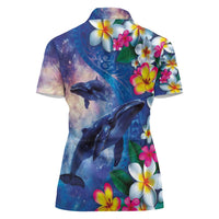 Hawaiian Lei Day Plumeria Humpback Whales Women Polo Shirt Polynesian Art Vibrant Starry Nebula Style LT03 - Polynesian Pride