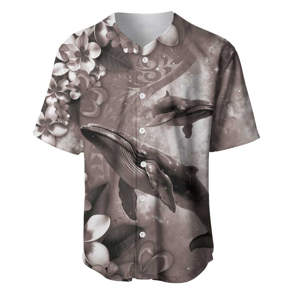 Hawaiian Lei Day Plumeria Humpback Whales Baseball Jersey Polynesian Art Vibrant Starry Nebula Grayscale Style LT03 Art - Polynesian Pride