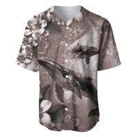 Hawaiian Lei Day Plumeria Humpback Whales Baseball Jersey Polynesian Art Vibrant Starry Nebula Grayscale Style LT03 Art - Polynesian Pride