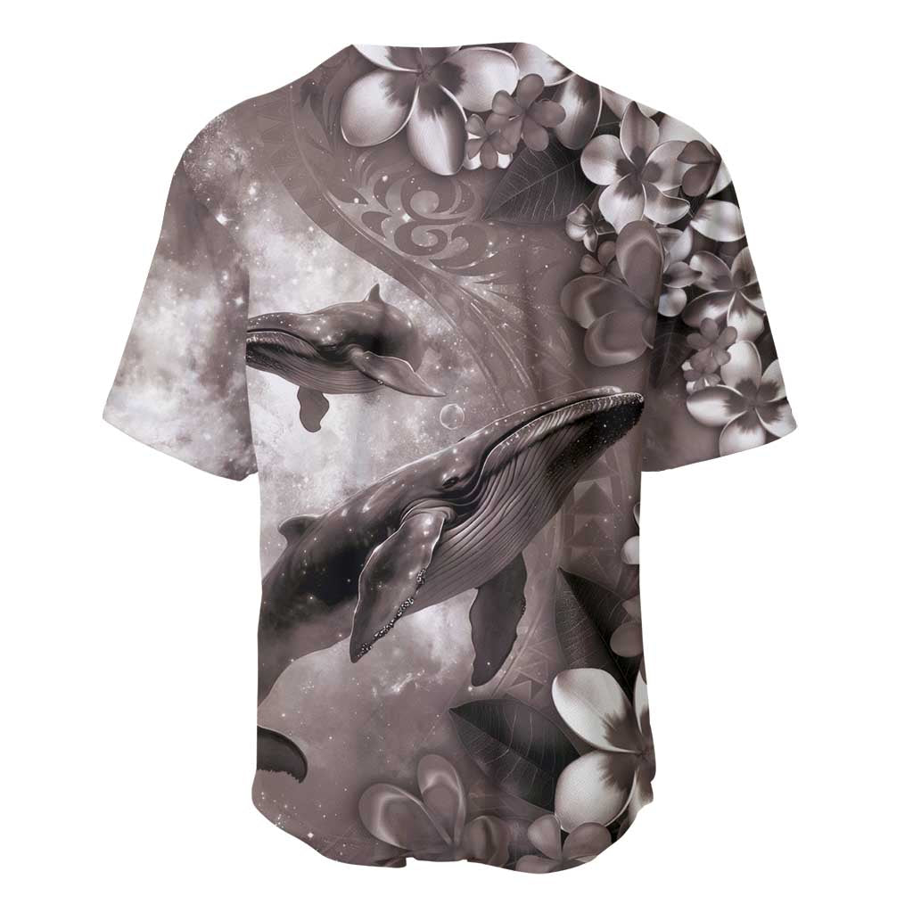 Hawaiian Lei Day Plumeria Humpback Whales Baseball Jersey Polynesian Art Vibrant Starry Nebula Grayscale Style LT03 - Polynesian Pride
