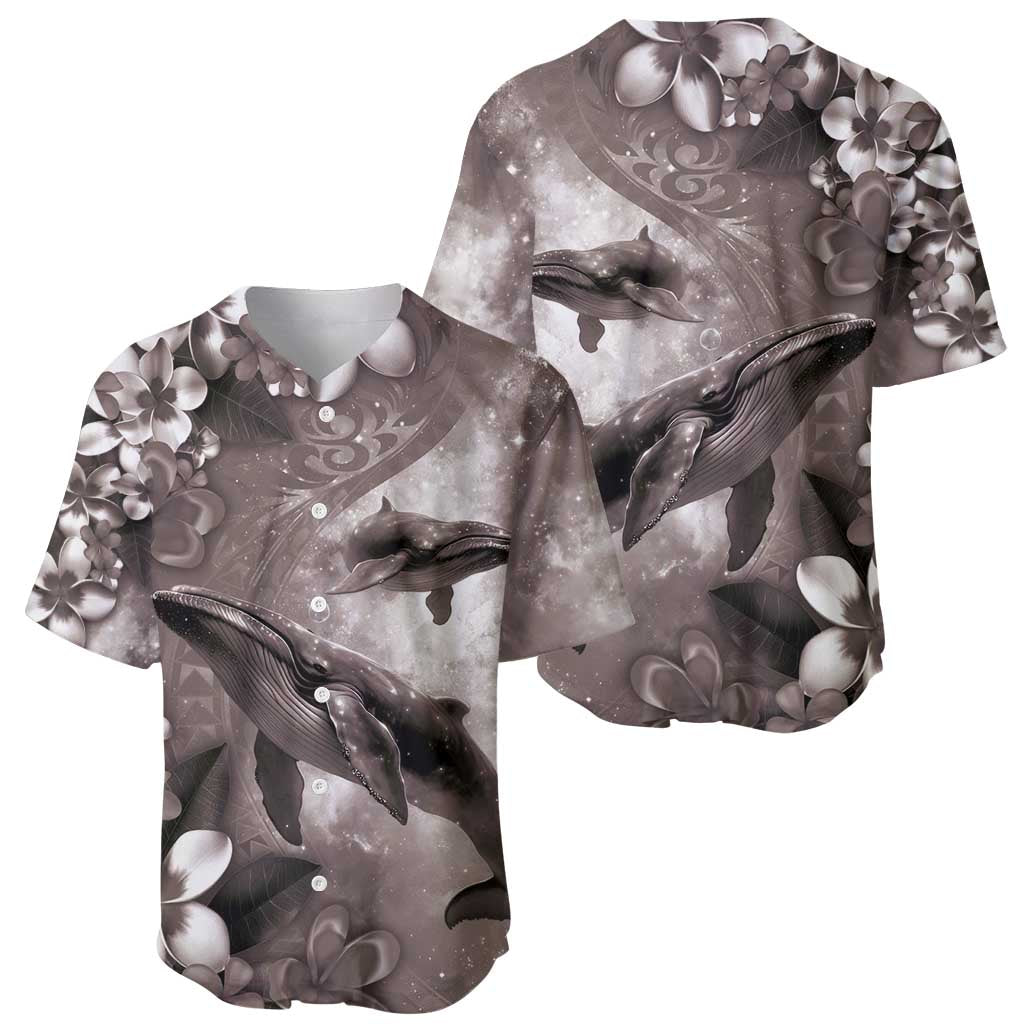 Hawaiian Lei Day Plumeria Humpback Whales Baseball Jersey Polynesian Art Vibrant Starry Nebula Grayscale Style LT03 - Polynesian Pride