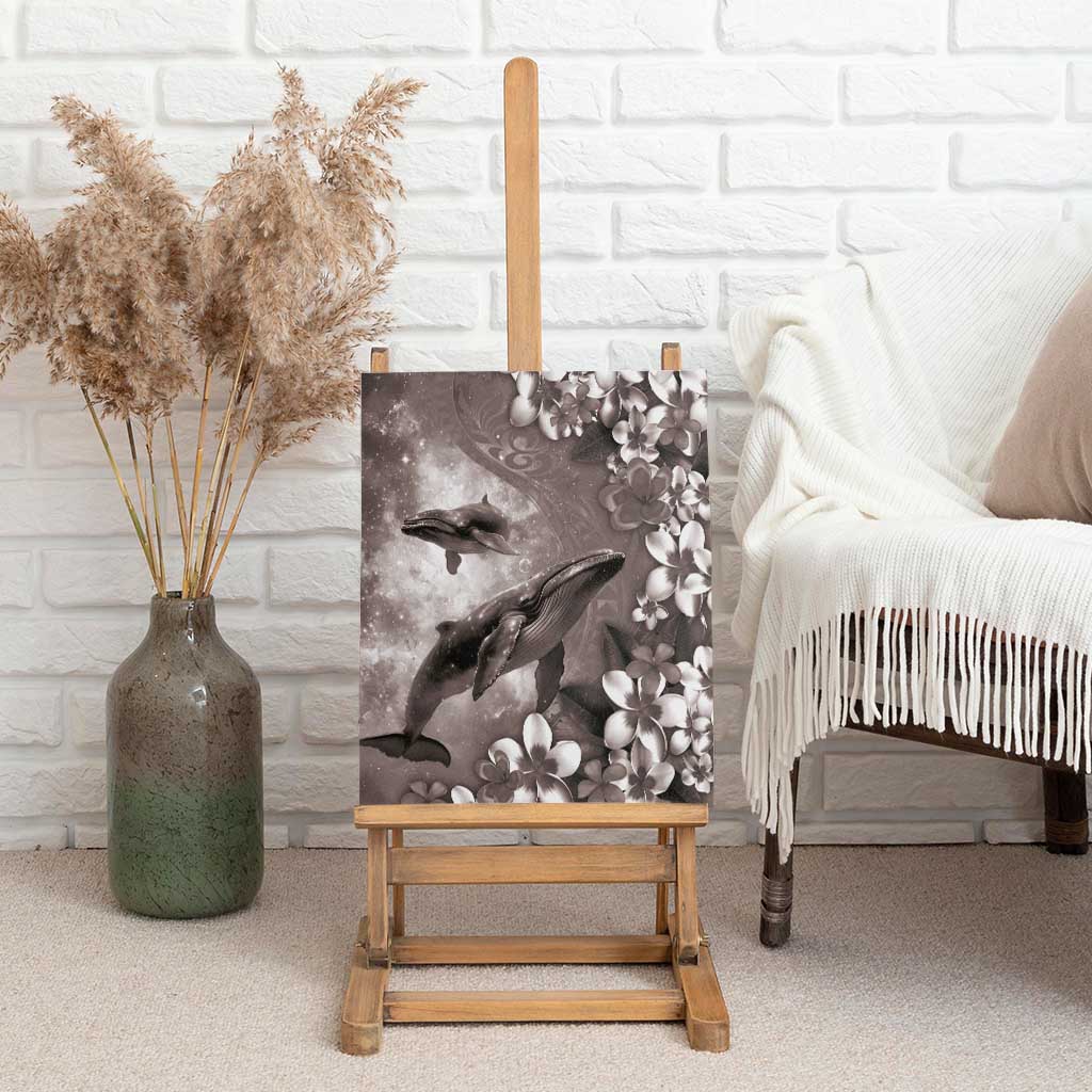 Hawaiian Lei Day Plumeria Humpback Whales Canvas Wall Art Polynesian Art Vibrant Starry Nebula Grayscale Style