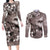 Hawaiian Lei Day Plumeria Humpback Whales Couples Matching Long Sleeve Bodycon Dress and Long Sleeve Button Shirt Polynesian Art Vibrant Starry Nebula Grayscale Style