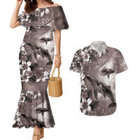 Hawaiian Lei Day Plumeria Humpback Whales Couples Matching Mermaid Dress and Hawaiian Shirt Polynesian Art Vibrant Starry Nebula Grayscale Style LT03 Art - Polynesian Pride