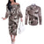 Hawaiian Lei Day Plumeria Humpback Whales Couples Matching Off The Shoulder Long Sleeve Dress and Long Sleeve Button Shirt Polynesian Art Vibrant Starry Nebula Grayscale Style