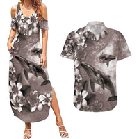 Hawaiian Lei Day Plumeria Humpback Whales Couples Matching Summer Maxi Dress and Hawaiian Shirt Polynesian Art Vibrant Starry Nebula Grayscale Style LT03 Art - Polynesian Pride