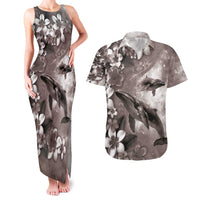 Hawaiian Lei Day Plumeria Humpback Whales Couples Matching Tank Maxi Dress and Hawaiian Shirt Polynesian Art Vibrant Starry Nebula Grayscale Style LT03 Art - Polynesian Pride