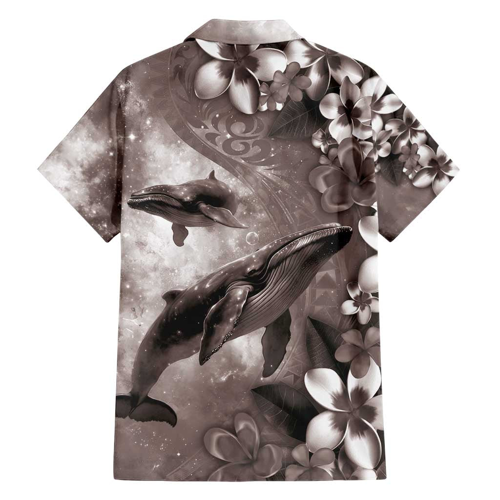 Hawaiian Lei Day Plumeria Humpback Whales Family Matching Long Sleeve Bodycon Dress and Hawaiian Shirt Polynesian Art Vibrant Starry Nebula Grayscale Style LT03 - Polynesian Pride