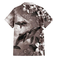 Hawaiian Lei Day Plumeria Humpback Whales Family Matching Long Sleeve Bodycon Dress and Hawaiian Shirt Polynesian Art Vibrant Starry Nebula Grayscale Style LT03 - Polynesian Pride