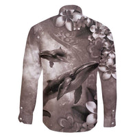 Hawaiian Lei Day Plumeria Humpback Whales Family Matching Long Sleeve Bodycon Dress and Hawaiian Shirt Polynesian Art Vibrant Starry Nebula Grayscale Style LT03 - Polynesian Pride