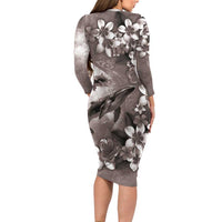 Hawaiian Lei Day Plumeria Humpback Whales Family Matching Long Sleeve Bodycon Dress and Hawaiian Shirt Polynesian Art Vibrant Starry Nebula Grayscale Style LT03 - Polynesian Pride