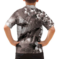 Hawaiian Lei Day Plumeria Humpback Whales Family Matching Off The Shoulder Long Sleeve Dress and Hawaiian Shirt Polynesian Art Vibrant Starry Nebula Grayscale Style LT03 - Polynesian Pride