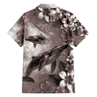 Hawaiian Lei Day Plumeria Humpback Whales Family Matching Off The Shoulder Long Sleeve Dress and Hawaiian Shirt Polynesian Art Vibrant Starry Nebula Grayscale Style LT03 - Polynesian Pride