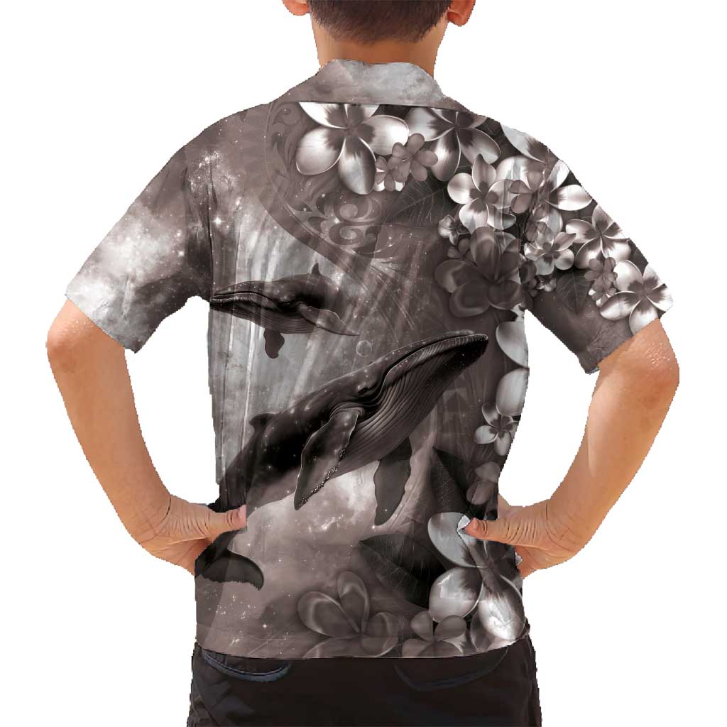 Hawaiian Lei Day Plumeria Humpback Whales Family Matching Off Shoulder Maxi Dress and Hawaiian Shirt Polynesian Art Vibrant Starry Nebula Grayscale Style LT03 - Polynesian Pride