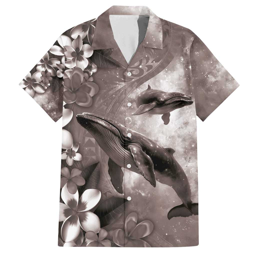 Hawaiian Lei Day Plumeria Humpback Whales Family Matching Off Shoulder Short Dress and Hawaiian Shirt Polynesian Art Vibrant Starry Nebula Grayscale Style LT03 Dad's Shirt - Short Sleeve Art - Polynesian Pride