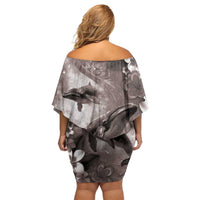 Hawaiian Lei Day Plumeria Humpback Whales Family Matching Off Shoulder Short Dress and Hawaiian Shirt Polynesian Art Vibrant Starry Nebula Grayscale Style LT03 - Polynesian Pride