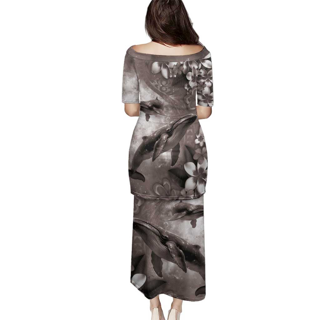 Hawaiian Lei Day Plumeria Humpback Whales Family Matching Puletasi and Hawaiian Shirt Polynesian Art Vibrant Starry Nebula Grayscale Style LT03 - Polynesian Pride