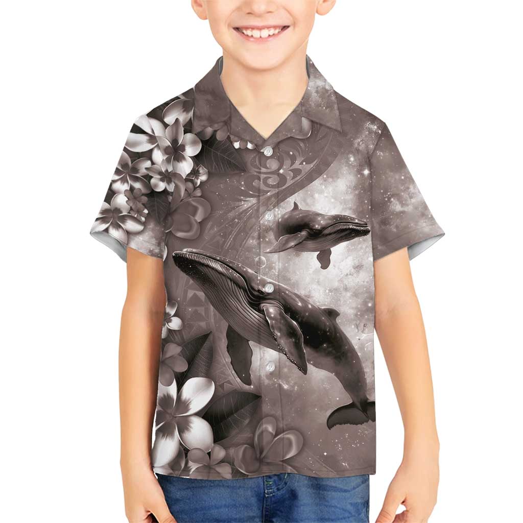 Hawaiian Lei Day Plumeria Humpback Whales Family Matching Puletasi and Hawaiian Shirt Polynesian Art Vibrant Starry Nebula Grayscale Style LT03 Son's Shirt Art - Polynesian Pride