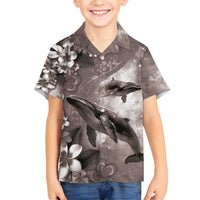 Hawaiian Lei Day Plumeria Humpback Whales Family Matching Puletasi and Hawaiian Shirt Polynesian Art Vibrant Starry Nebula Grayscale Style LT03 Son's Shirt Art - Polynesian Pride