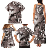 Hawaiian Lei Day Plumeria Humpback Whales Family Matching Tank Maxi Dress and Hawaiian Shirt Polynesian Art Vibrant Starry Nebula Grayscale Style LT03 - Polynesian Pride