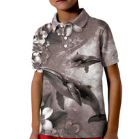 Hawaiian Lei Day Plumeria Humpback Whales Kid Polo Shirt Polynesian Art Vibrant Starry Nebula Grayscale Style