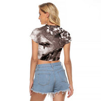 Hawaiian Lei Day Plumeria Humpback Whales Raglan Cropped T Shirt Polynesian Art Vibrant Starry Nebula Grayscale Style