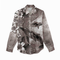 Hawaiian Lei Day Plumeria Humpback Whales Women Casual Shirt Polynesian Art Vibrant Starry Nebula Grayscale Style LT03 - Polynesian Pride