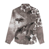 Hawaiian Lei Day Plumeria Humpback Whales Women Casual Shirt Polynesian Art Vibrant Starry Nebula Grayscale Style LT03 - Polynesian Pride
