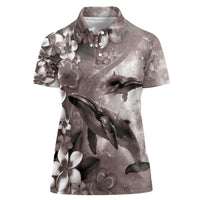 Hawaiian Lei Day Plumeria Humpback Whales Women Polo Shirt Polynesian Art Vibrant Starry Nebula Grayscale Style LT03 Female Art - Polynesian Pride