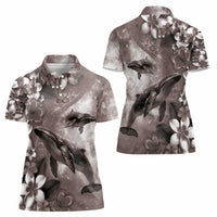 Hawaiian Lei Day Plumeria Humpback Whales Women Polo Shirt Polynesian Art Vibrant Starry Nebula Grayscale Style LT03 - Polynesian Pride