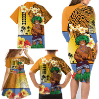 Happy Lei Day Family Matching Long Sleeve Bodycon Dress and Hawaiian Shirt Hula Male Dancer Polynesian Flower Kakau Pattern LT03 - Polynesian Pride