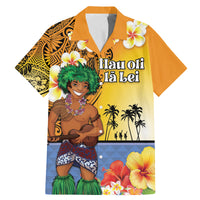 Happy Lei Day Family Matching Mermaid Dress and Hawaiian Shirt Hula Male Dancer Polynesian Flower Kakau Pattern LT03 Dad's Shirt - Short Sleeve Yellow - Polynesian Pride