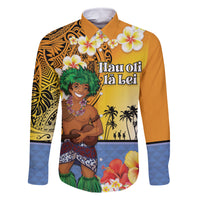Happy Lei Day Family Matching Mermaid Dress and Hawaiian Shirt Hula Male Dancer Polynesian Flower Kakau Pattern LT03 Dad's Shirt - Long Sleeve Yellow - Polynesian Pride