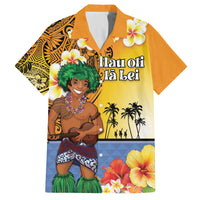 Happy Lei Day Family Matching Off The Shoulder Long Sleeve Dress and Hawaiian Shirt Hula Male Dancer Polynesian Flower Kakau Pattern LT03 Dad's Shirt - Short Sleeve Yellow - Polynesian Pride