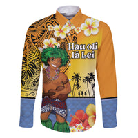 Happy Lei Day Family Matching Short Sleeve Bodycon Dress and Hawaiian Shirt Hula Male Dancer Polynesian Flower Kakau Pattern LT03 Dad's Shirt - Long Sleeve Yellow - Polynesian Pride
