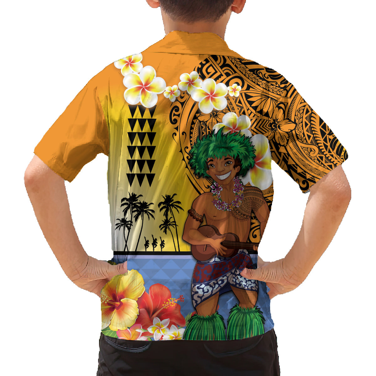 Happy Lei Day Family Matching Tank Maxi Dress and Hawaiian Shirt Hula Male Dancer Polynesian Flower Kakau Pattern LT03 - Polynesian Pride
